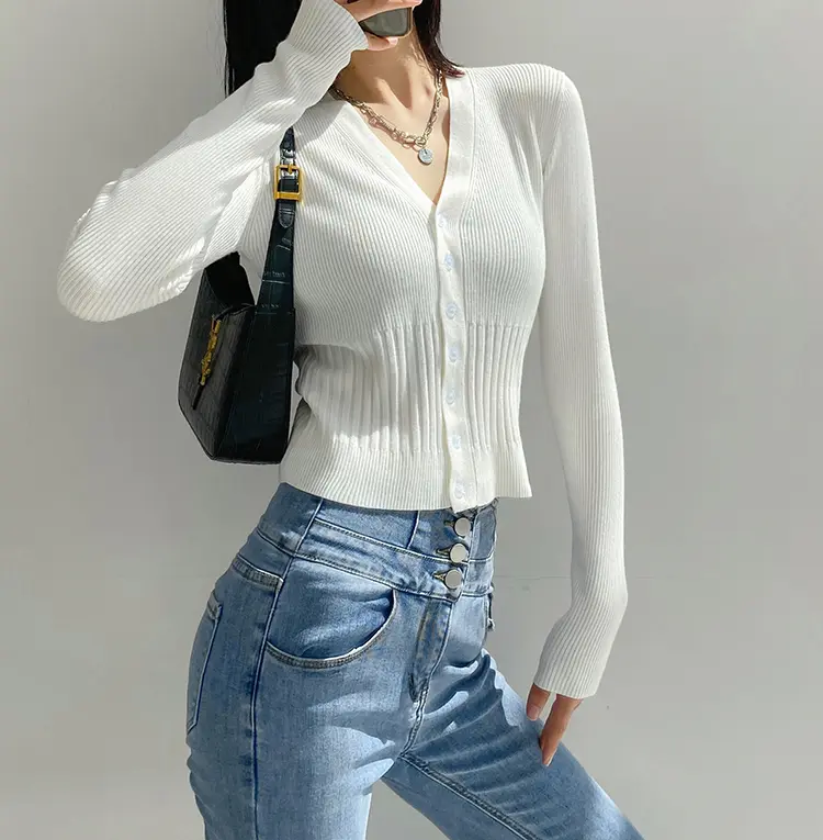 레트로 V넥 단추 가디건 상세 이미지 21