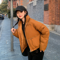实拍2023冬季新款羽绒服女短款立领小个子加厚时尚外套面包棉服潮