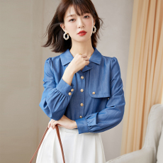 批发实拍◆高品质◆2026春款复古宫廷风<b class='q'>牛仔</b>衬衫女长袖小众别致<b class='q'>上衣</b>