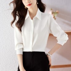 批发实拍抗皱免烫<b class='q'>真丝</b>衬衫女秋季纯色慵懒宽松通勤灯笼袖垂感轻奢上衣