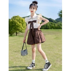 批发<b class='q'>女</b><b class='q'>童</b>夏装套装2026新款薄款洋气polo领短袖儿童夏季短裤休闲两件套