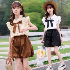 批发<b class='q'>女</b><b class='q'>童</b>夏装套装2026新款薄款洋气polo领短袖儿童夏季短裤休闲两件套