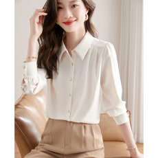 批发2026年春季新款通勤内搭设计感小众上衣翻领衬衣<b class='q'>长袖</b>雪纺衬衫女