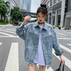 批发实拍牛仔外套女春秋季2023年新款韩版宽松大码早秋牛仔衣褂子潮