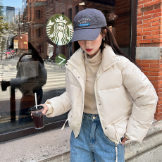 实拍2023冬季新款羽绒服女短款立领小个子加厚时尚外套面包棉服潮