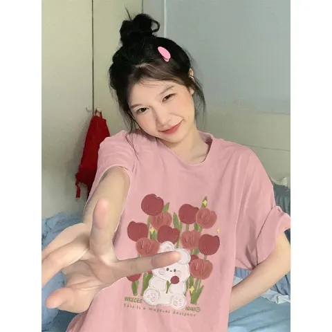 있음 선적 원본 대외 무역 반팔 티셔츠 여성 여름 드레스 항구 바람 티셔츠 한국 스타일 트렌디 학생 루즈핏 다용도 반팔 맨위