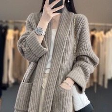 批发韩版秋冬慵懒风粗线大码毛衣<b class='q'>开衫</b>气质中长款宽松<b class='q'>针织</b>加厚外套女潮