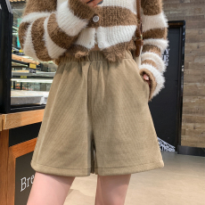 批发实拍针织短裤女秋冬<b class='q'>大码</b>高腰显瘦阔腿裤宽松a字外穿打底五分靴裤