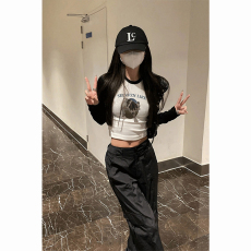 批发韩国外贸复古插肩长袖<b class='q'>t</b><b class='q'>恤</b>女春季打底衫修身辣妹风短款正肩上衣潮