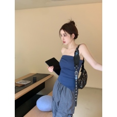 批发实拍 辣妹修身褶皱抹胸