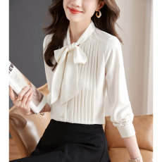 批发好质量2026年春季新款飘带领结百褶职业通勤衬衫高腰休闲衬衫女