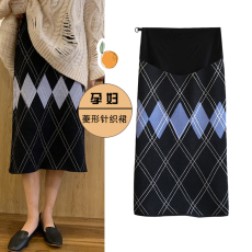 批发秋冬<b class='q'>孕妇</b><b class='q'>针织</b>半身裙怀孕期外穿高腰托腹格子打底包臀裙