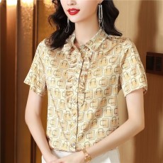 批发重磅<b class='q'>真丝</b><b class='q'>衬衫</b>女夏季短袖印花2025新款正宗杭州桑蚕丝小衫洋气上衣