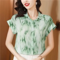 批发杭州<b class='q'>真丝</b><b class='q'>衬衫</b>女2025年夏新款短袖小众设计清新洋气减龄桑蚕丝上衣