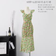批发Lazy zoe 绿野仙踪<b class='q'>真丝</b>乔其皱皱裙 碎花<b class='q'>连衣裙</b>印花无袖气质茶歇裙