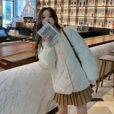 韩版短款加厚小个子宽松时尚港风学生羽绒棉面包服菱格外套女中长
