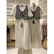 批发韩国东大门2026夏季新款复古灯笼袖高腰A字<b class='q'>拼接</b>系带假两件<b class='q'>连衣裙</b>