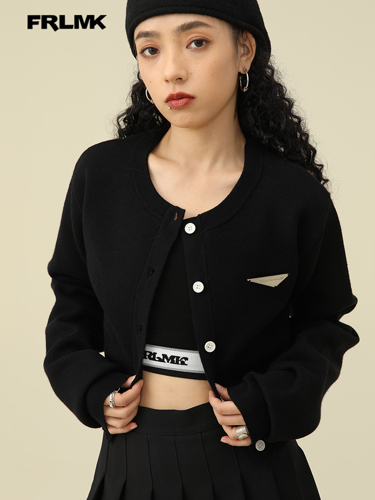 FRLMK/Frank/Guochao brand autumn hip-hop couple ins short wool knitted loose top cardigan jacket