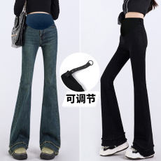 现货孕妇复古色高弹力喇叭裤春夏季孕妇牛仔裤外穿显瘦潮妈裤子