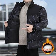 批发高品质男印花拼接冬季国潮<b class='q'>风</b><b class='q'>韩</b>版舒适加厚保暖羽绒棉衣连立领外套
