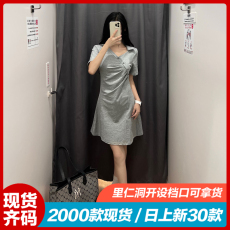 实拍设计感小众Polo领灰色连衣裙女夏季2023新款显瘦法式茶歇短裙