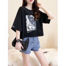 批发3064#实价抖音质量/环定纺纯棉/后包领/宽松短款设计感短袖<b class='q'>T</b><b class='q'>恤</b>女