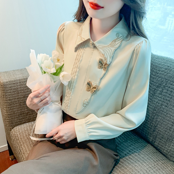 RM22656#雪纺衬衫女长袖春装2023年新款高级感中国风时尚复古盘扣上...