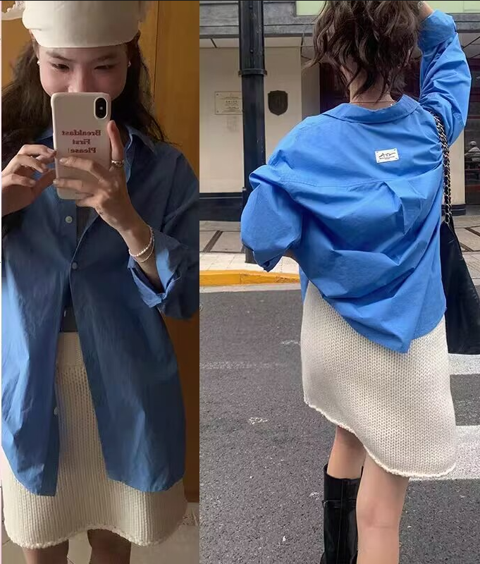 펜 블루 주말 뒤로 막대기 표준 단색 셔츠