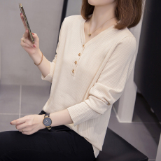 批发2026年春秋新款设计感长袖冰丝针织衫上衣<b class='q'>大码</b><b class='q'>女装</b>宽松条纹毛衣