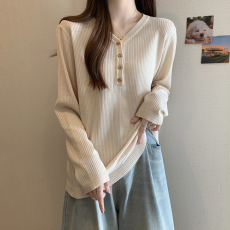 批发2026年春秋季新款条纹冰丝V领针织衫上衣<b class='q'>大码</b><b class='q'>女装</b>宽松长袖毛衣