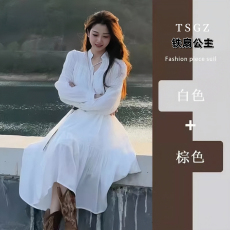 铁扇公主白月光法式白色温柔风长款V领连衣裙仙女裙女