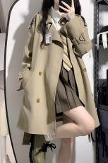 小个子风衣女2023春秋新款韩系高级感黑色英伦风中长短款大衣外套