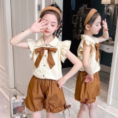 批发<b class='q'>女</b><b class='q'>童</b>夏装套装2026新款薄款洋气polo领短袖儿童夏季短裤休闲两件套