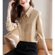批发肌理感简约休闲衬衣2026年春季新款翻领百搭高级压褶气质衬衫女