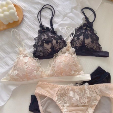 批发精致轻奢蕾丝小吊带女无钢圈性感三角杯内衣薄上托无束缚美背文胸