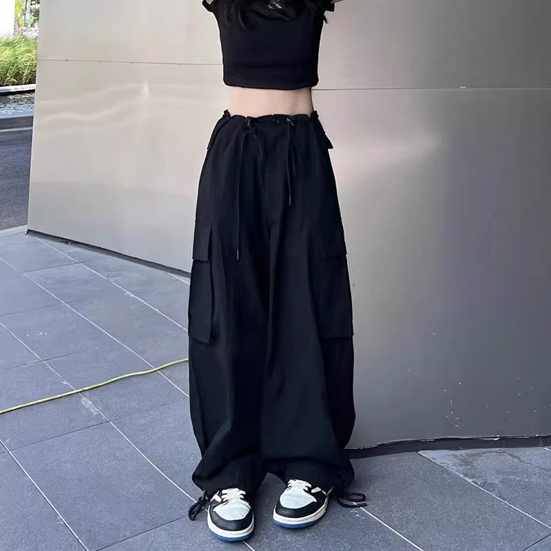 American high-waisted work pants for women, summer thin 2024 new style white drawstring quick-drying casual straight wide-leg trousers