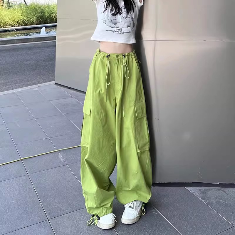 American high-waisted work pants for women, summer thin 2024 new style white drawstring quick-drying casual straight wide-leg trousers