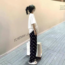 批发有口袋 十字架印花休闲<b class='q'>阔腿裤</b>女高腰垂感<b class='q'>宽松</b>显瘦直筒拖地<b class='q'>裤</b>