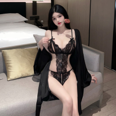 批发实价实拍 性感辣妹镂空蕾丝吊带连体衣蝴蝶结挂脖露背开档睡衣