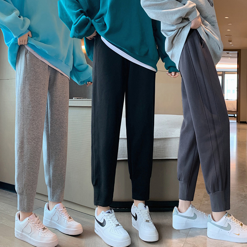 새로운 임산부 운동 바지 봄 가을 새로운 외출용 다용도 조거 하렘 바지 작은 키 긴 바지 캐주얼 웨이 바지