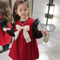 批发【金丝绒】女童<b class='q'>冬</b>连衣裙2023新款时髦洋气儿童礼服气质红色公主裙