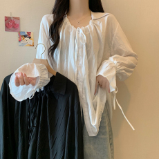 批发实拍~<b class='q'>大码</b>女装秋装新款设计感小众抽绳法式温柔上衣