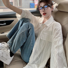 批发2026早春大码胖mm设计感镂空防晒衣百搭宽松<b class='q'>休闲</b>遮肉衬衣