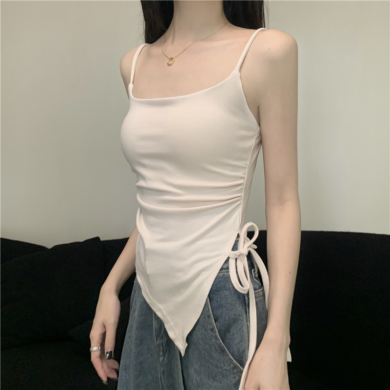 Summer lace-up design with chest pad and irregular slit camisole top for women