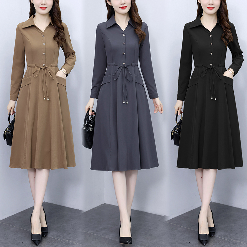 PF19455# 衬衫领连衣裙女春季2024年新款大码女装妈妈法式时尚气质修身裙子女裝貨源服裝批發