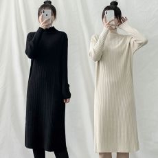 批发秋冬配大衣半高领宽松长袖内搭长款打底过膝针织<b class='q'>连衣裙</b>