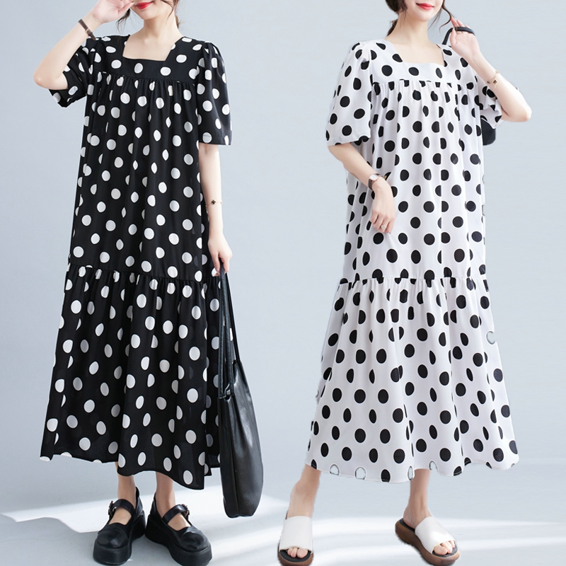 RY2588# 实拍胖mm宽松大码波点连衣裙女