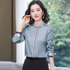 批发杭州气质真丝衬衫女2026春季新款长袖时尚洋气重磅<b class='q'>桑蚕丝</b>印花<b class='q'>上衣</b>