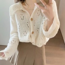 批发葡萄妈studiolee 早秋季新款慵懒风针织开衫<b class='q'>外套</b>女宽松镂空毛衣