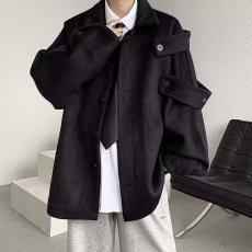 批发实拍实价 潮牌痞帅毛呢外套男女春秋高级感褂子炸街潮流宽松夹克